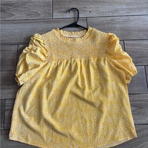 Source Unknown Yellow Floral Smocked Blouse